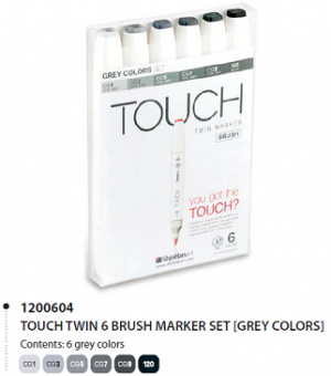 Набор маркеров Touch Twin Brush 6 шт., цветов серые тона