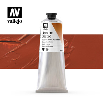 Краска Vallejo Acrylic Studio #9 Orange Iron Oxide (Оранжевый оксид железа), 125 мл