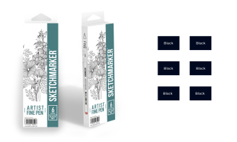Набор капиллярных ручек Sketchmarker Artist fine pen Black, 6 цв.