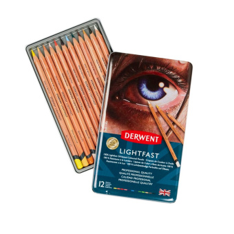 Derwent Набор цветных карандашей Lightfast 12 шт. в металлическом пенале