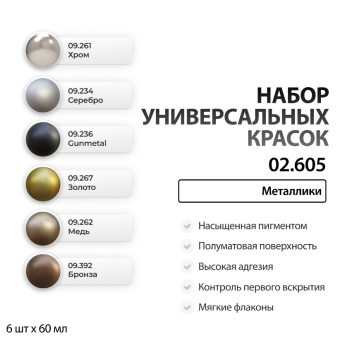 Набор универсальных красок Jim Scale 02.605 “Металлики”