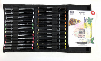 Набор маркеров Sketchmarker Brush Food (24 шт. + сумка-органайзер)