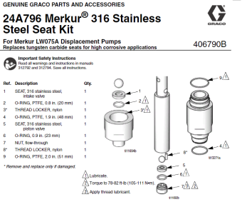 Graco 24A796 Ремкомплект клапанов насоса Merkur LV075A