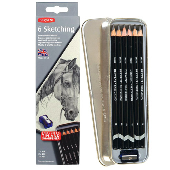 Derwent Набор чернографитных карандашей Sketching 6 шт., с точилкой, в металлическом пенале