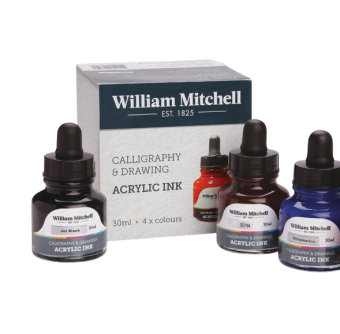 Набор акриловых чернил William Mitchell из 4 флаконов по 30 мл (оранжевый, лайм, малина, фиолетовый)