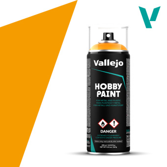 Vallejo Hobby Paint 28018 Аэрозольная грунтовка Sun Yellow (солнечно-желтый), 400 мл