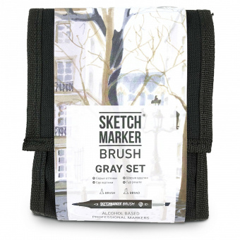 Набор маркеров Sketchmarker Brush Gray (12 шт. + сумка-органайзер)