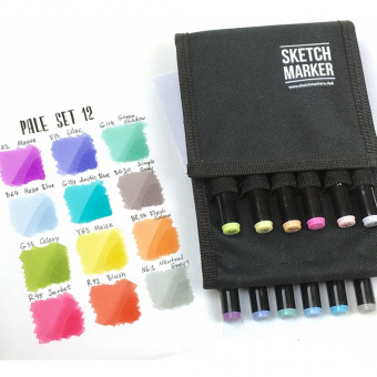 Набор маркеров Sketchmarker Brush Pale (12 шт. + сумка-органайзер)