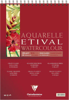 Clairefontaine Блок бумаги для акварели ETIVAL А3, 10 л, 200 г, на спирали