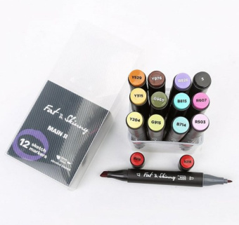 Набор спиртовых двусторонних Sketch маркеров Fat&Skinny MAIN 2, 12 шт.