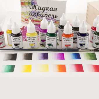 Набор жидкой акварели "Сибирская палитра", черная, 20 мл, 12 цв.