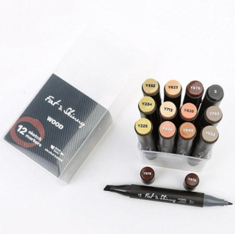 Набор спиртовых двусторонних Sketch маркеров Fat&Skinny WOOD, 12 шт.